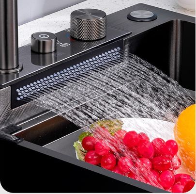 灰色 75*45 シングルボウルカウンタートップ アンダーマウント SUS304 台所のシンク 雨の水槽 引き出すスプレーヤー
