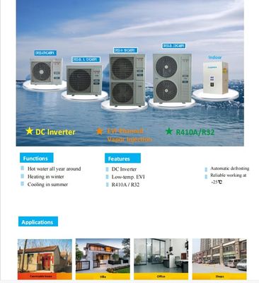 エネルギー節約 16KW 18KW 20KW 22KW インバーターコンプレッサー付き空気から水への熱ポンプ