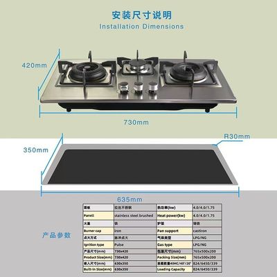 自動ピエゾイグニッション 3 燃焼器 ステンレス鋼ガスストーブ デスクトップ内蔵型