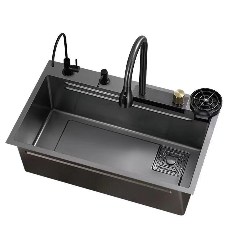 灰色 75*45 シングルボウルカウンタートップ アンダーマウント SUS304 台所のシンク 雨の水槽 引き出すスプレーヤー